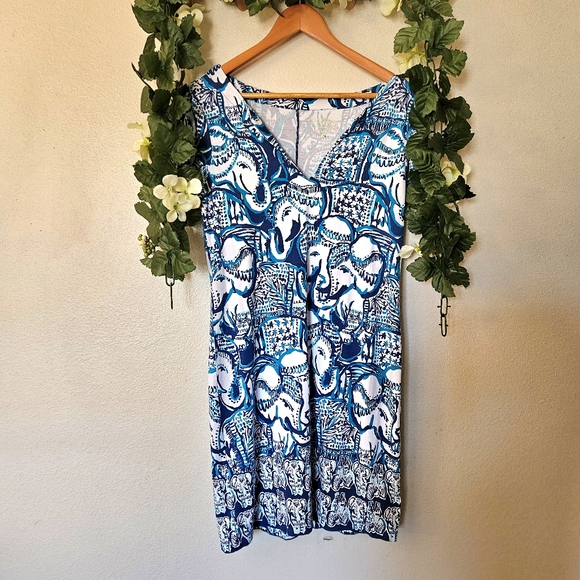 Lilly Pulitzer Sophiletta Dress Keep on Trunkin Elephant UPF 50 Shift Medium - Picture 4 of 13